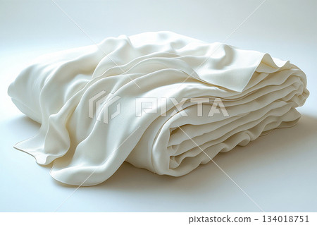 Luxury decor focus. Cotton sheets on a white background. Stack of comfortable white sheets. Luxury decor focus. Cotton sheets on a white background. Stack of comfortable white sheets. 134018751