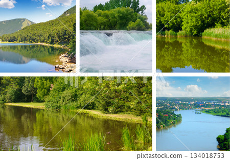 Scenic Nature Collage: Forests, Waterfalls, Lakes, and Rivers 134018753