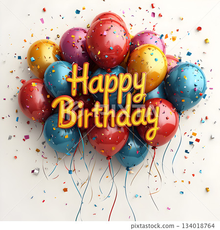 Birthday Celebration Balloons with Colorful Confetti Birthday Celebration Balloons with Colorful Confetti 134018764