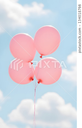 Pink Balloons Floating in Blue Sky 134018766