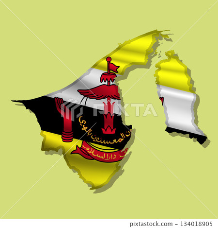 Vector flag Brunei in the form of a map 134018905