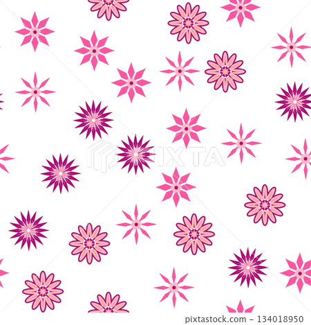 Simple floral ornament. Abstract vector seamless pattern with large flowers. Vintage background in blue and pink. Old-fashioned floral texture Simple floral ornament. Abstract vector seamless pattern with large flowers. Vintage background in blue and pink. Old-fashioned floral texture 134018950