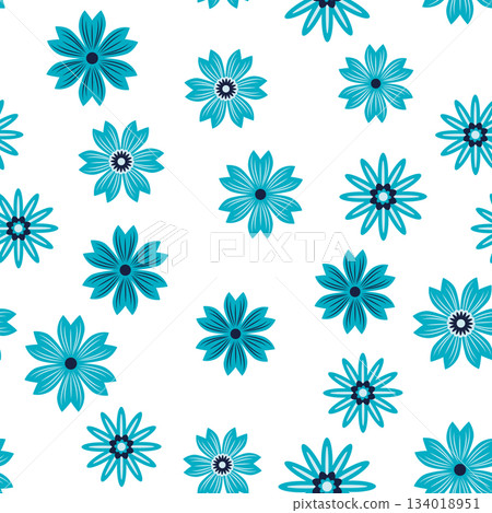 Simple floral ornament. Abstract vector seamless pattern with large flowers. Vintage background in blue and pink. Old-fashioned floral texture Simple floral ornament. Abstract vector seamless pattern with large flowers. Vintage background in blue and pink. Old-fashioned floral texture 134018951