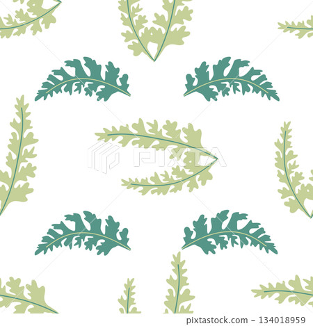 Seamless pattern of botanical leaves, silhouettes of natural ornaments. Simple floral pattern. Vector illustration in two colors. Seamless pattern of botanical leaves, silhouettes of natural ornaments. Simple floral pattern. Vector illustration in two colors. 134018959