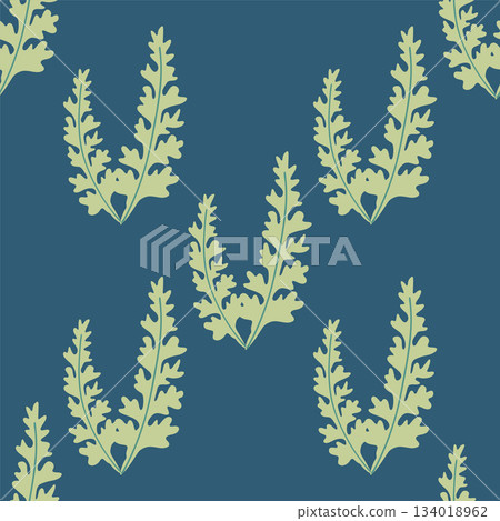 Seamless pattern of botanical leaves, silhouettes of natural ornaments. Simple floral pattern. Vector illustration in two colors. Seamless pattern of botanical leaves, silhouettes of natural ornaments. Simple floral pattern. Vector illustration in two colors. 134018962