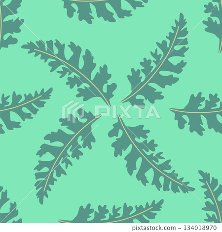 Seamless pattern of botanical leaves, silhouettes of natural ornaments. Simple floral pattern. Vector illustration in two colors. Seamless pattern of botanical leaves, silhouettes of natural ornaments. Simple floral pattern. Vector illustration in two colors. 134018970