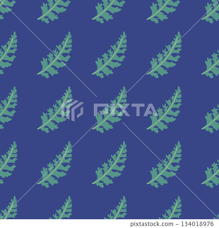 Seamless pattern of botanical leaves, silhouettes of natural ornaments. Simple floral pattern. Vector illustration in two colors. 134018976