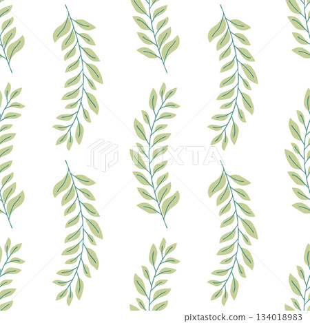 Seamless pattern of botanical leaves, silhouettes of natural ornaments. Simple floral pattern. Vector illustration in two colors. Seamless pattern of botanical leaves, silhouettes of natural ornaments. Simple floral pattern. Vector illustration in two colors. 134018983