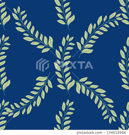 Seamless pattern of botanical leaves, silhouettes of natural ornaments. Simple floral pattern. Vector illustration in two colors. 134018986