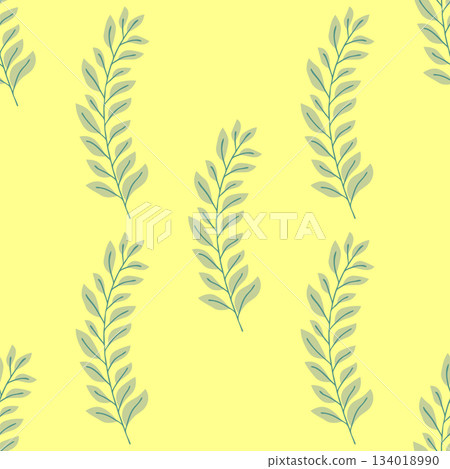 Seamless pattern of botanical leaves, silhouettes of natural ornaments. Simple floral pattern. Vector illustration in two colors. 134018990