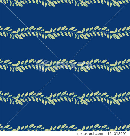 Seamless pattern of botanical leaves, silhouettes of natural ornaments. Simple floral pattern. Vector illustration in two colors. 134018991