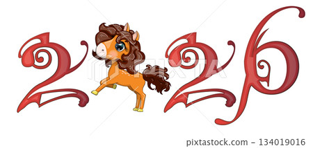 A banner for Chinese New Year 2026, combining an image of a horse and the number 2026, done in a cartoon style A banner for Chinese New Year 2026, combining an image of a horse and the number 2026, done in a cartoon style 134019016
