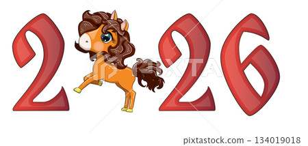 A banner for Chinese New Year 2026, combining an image of a horse and the number 2026, done in a cartoon style A banner for Chinese New Year 2026, combining an image of a horse and the number 2026, done in a cartoon style 134019018