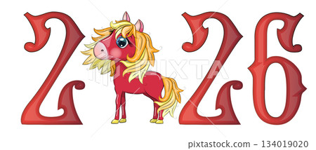 A banner for Chinese New Year 2026, combining an image of a horse and the number 2026, done in a cartoon style A banner for Chinese New Year 2026, combining an image of a horse and the number 2026, done in a cartoon style 134019020