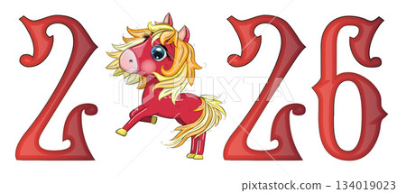 A banner for Chinese New Year 2026, combining an image of a horse and the number 2026, done in a cartoon style A banner for Chinese New Year 2026, combining an image of a horse and the number 2026, done in a cartoon style 134019023