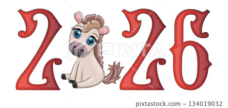 A banner for Chinese New Year 2026, combining an image of a horse and the number 2026, done in a cartoon style A banner for Chinese New Year 2026, combining an image of a horse and the number 2026, done in a cartoon style 134019032