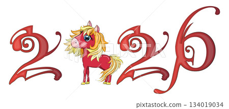 A banner for Chinese New Year 2026, combining an image of a horse and the number 2026, done in a cartoon style A banner for Chinese New Year 2026, combining an image of a horse and the number 2026, done in a cartoon style 134019034