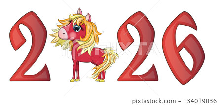 A banner for Chinese New Year 2026, combining an image of a horse and the number 2026, done in a cartoon style A banner for Chinese New Year 2026, combining an image of a horse and the number 2026, done in a cartoon style 134019036