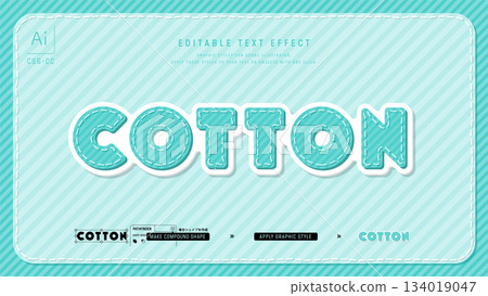 文字設計成縫在布料上的樣子。可編輯的圖形樣式模板。 134019047