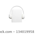 White headphones around open book, top view, concept of audiobooks, reading and digital learning 134019958