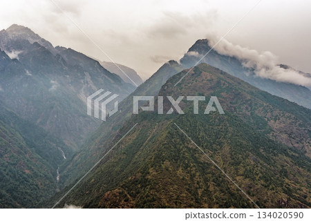 Himalayas mountains in Nepal, on the flight from Lukla to Kathmandu. Himalayas mountains in Nepal, on the flight from Lukla to Kathmandu. 134020590