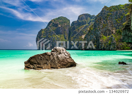 Maya Bay Pi Leh Bay in Thailand, stones in water Maya Bay Pi Leh Bay in Thailand, stones in water 134020972