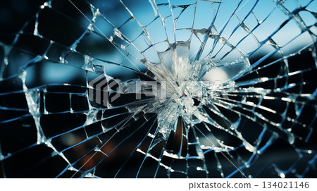 broken window. glass broken in cracks abstract background. 134021146