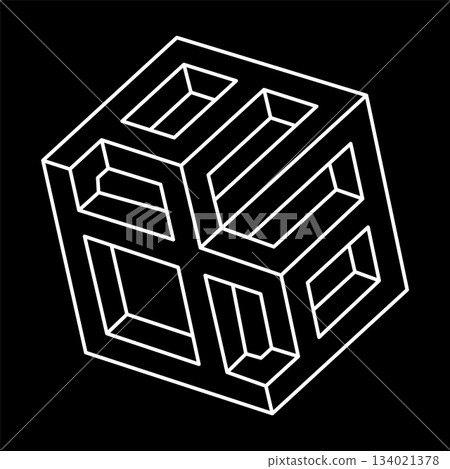 Optical illusion shapes. Optical art object. Impossible figure. Line art. Unreal geometric object. Escher style. 134021378