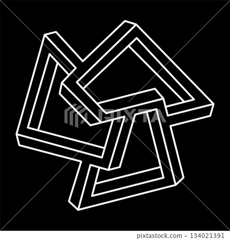 Impossible optical illusion shape. Escher style. Optical art object. Impossible figures. Sacred geometry. Line art. Impossible optical illusion shape. Escher style. Optical art object. Impossible figures. Sacred geometry. Line art. 134021391