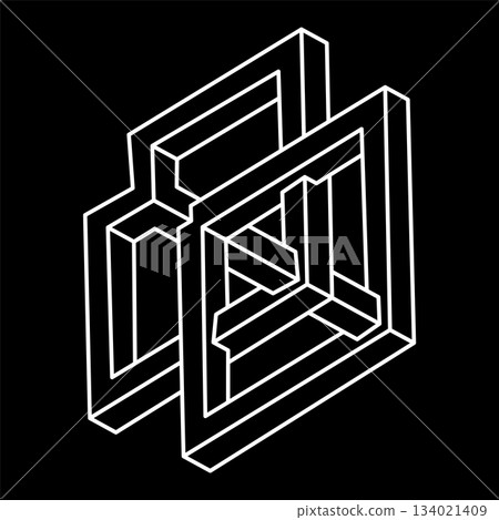 Impossible optical illusion shape. Optical art object. Impossible figures. Line art. Escher style. Sacred geometry.  134021409