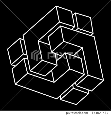 Impossible shape. Web design element. Optical illusion object. Escher style. Line design. Sacred geometry figure.  134021417