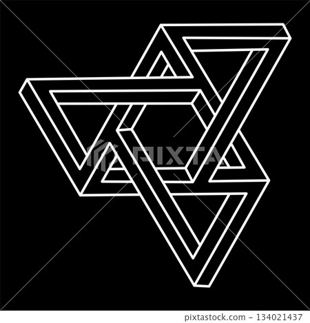 Optical illusion shape. Impossible object. Optical art figure. Geometry. Optical illusion shape. Impossible object. Optical art figure. Geometry. 134021437