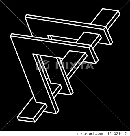 Impossible shape. Sacred geometry. Optical illusion figures. Abstract eternal geometric objects. Impossible endless outline. Line art. Optical art. Impossible geometry shape on a black background. Impossible shape. Sacred geometry. Optical illusion figures. Abstract eternal geometric objects. Impossible endless outline. Line art. Optical art. Impossible geometry shape on a black background. 134021442