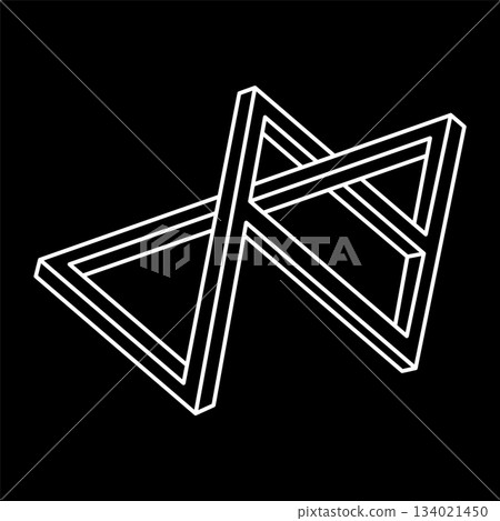 Optical illusion objects, impossible figures, white lines on a black background, optical art shapes. Geometric figure. Escher style. Optical illusion objects, impossible figures, white lines on a black background, optical art shapes. Geometric figure. Escher style. 134021450