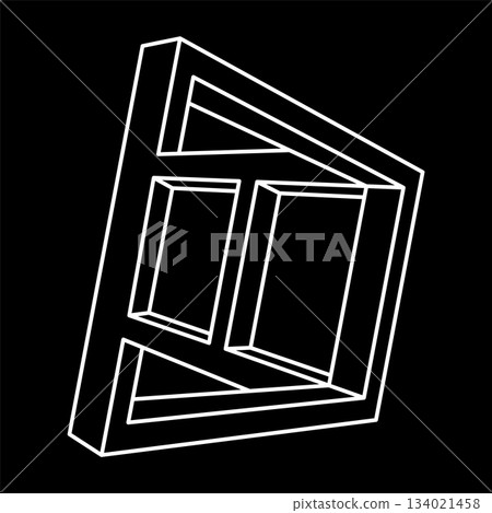 Impossible shapes. Sacred geometry. Optical illusion. Abstract eternal geometric object. Impossible endless outline. Op art. Impossible geometry symbol on a black background. Line art. Escher style. Impossible shapes. Sacred geometry. Optical illusion. Abstract eternal geometric object. Impossible endless outline. Op art. Impossible geometry symbol on a black background. Line art. Escher style. 134021458