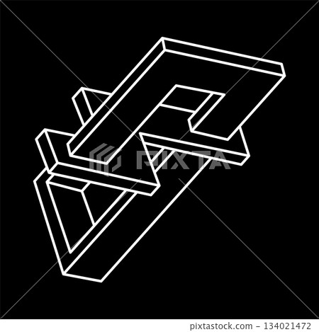Impossible shapes. Escher style. Sacred geometry. Optical illusion. Abstract eternal geometric object. Impossible endless outline. Line art. Op art. Impossible geometry shape on a black background. Impossible shapes. Escher style. Sacred geometry. Optical illusion. Abstract eternal geometric object. Impossible endless outline. Line art. Op art. Impossible geometry shape on a black background. 134021472