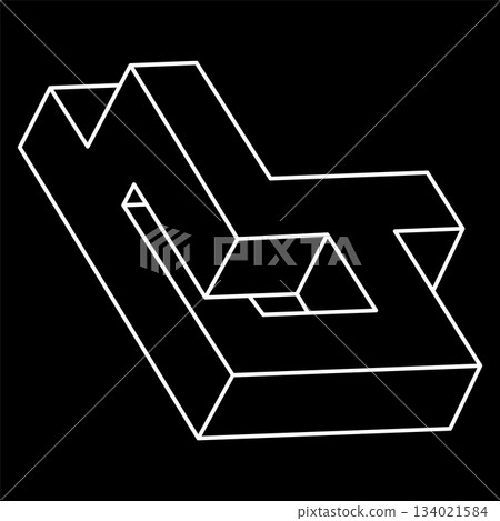 Impossible optical illusion shape. Optical art object. Escher style. Impossible figures. Line art. Impossible optical illusion shape. Optical art object. Escher style. Impossible figures. Line art. 134021584