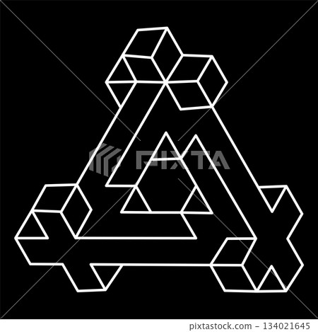 Impossible shapes. Line design. Isolated on a black background. Vector illustration. Optical illusion objects. Optical art triangle. Sacred geometry. Impossible shapes. Line design. Isolated on a black background. Vector illustration. Optical illusion objects. Optical art triangle. Sacred geometry. 134021645