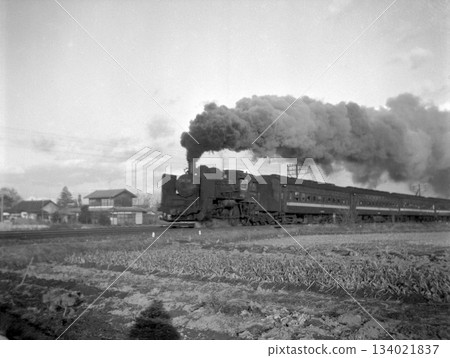 Nostalgic retro monochrome steam locomotive 134021837