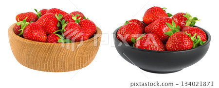 Strawberry in a wooden bowl isolated on white background Strawberry in a wooden bowl isolated on white background 134021871