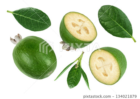 Feijoa fruit isolated on white background. Top view. Flat lay 134021879