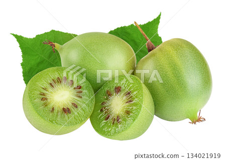 mini kiwi baby fruit or actinidia arguta isolated on white background with full depth of field. 134021919