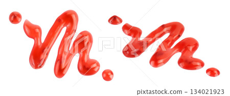 Red strawberry jam isolated on white background with full depth of field, Top view. Flat lay Red strawberry jam isolated on white background with full depth of field, Top view. Flat lay 134021923