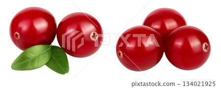 Cranberry with leaves isolated on white background with full depth of field Cranberry with leaves isolated on white background with full depth of field 134021925