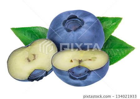 fresh blueberry and half isolated on white background closeup with full depth of field 134021933