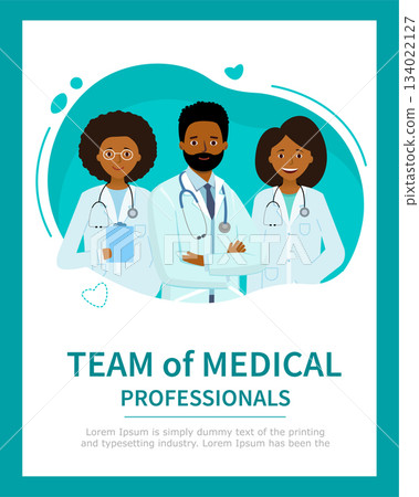 Poster or banner with Group of doctors, medical center. Comes to help doctors and nurses. 134022127