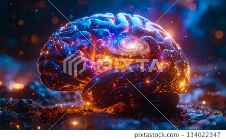 包含星系的腦部視覺圖像 / 象徵創造力與無限思維的科學藝術 包含星系的腦部視覺圖像 / 象徵創造力與無限思維的科學藝術 134022347