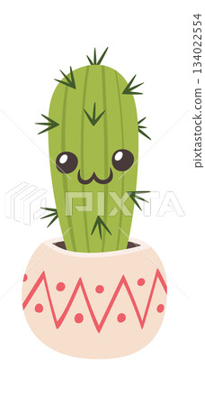 Funny cactus flowerpot animated mascot 134022554