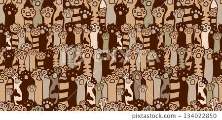 Dog Paw Cat Paw heart love puppy foot print kitten valentine vector Seamless Pattern wallpaper background. hand drawing. Not AI, Vector illustration 134022850