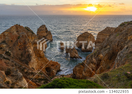 Ponta da Piedade Rock Formations and Atlantic Ocean at Sunrise. Algarve, Portugal Ponta da Piedade Rock Formations and Atlantic Ocean at Sunrise. Algarve, Portugal 134022935
